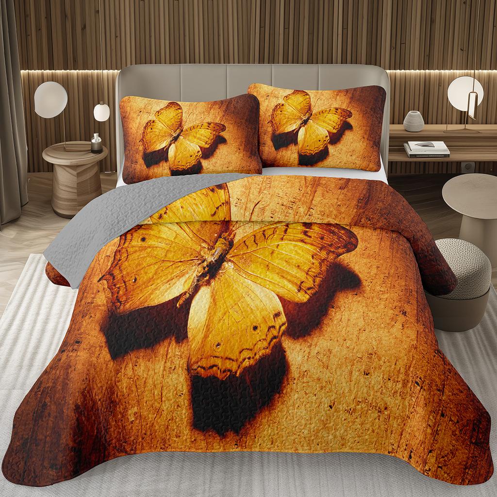 Butterfly Bedspread Twin/Queen/King Watercolor Botanical Floral Coverlet Fantasy Style Bedding Set Reversible Quilted Bedspreads