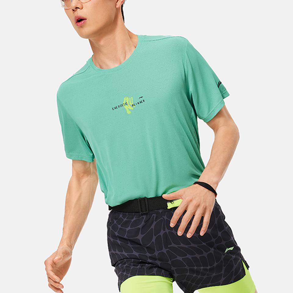 Li Ning Mens Running Series Quick-Dry Breathable Pullover Crew Neck Short Sleeve T-Shirt Men Tops Mint-Green ATSU059-2