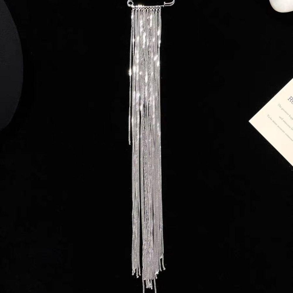 New Alloy Tassel Chain Brooch Jewelry Accessories Silver Color Clothing Tie Pin Exaggerated Handbag Accessories Women Girls