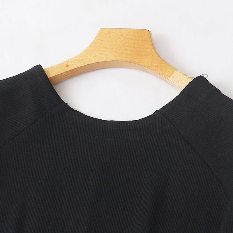 Exported to Japan Knitted dress Spring and Autumn New Women's Clothing Fashion Slim fit round Neck Pullover Nine-Quarter Sleeve Split Long dress 29168