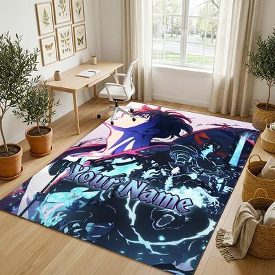 Personalized Crystal Velvet Carpet,Solo Leveling Custom Printed Name, Plush Area Rug For Home Indoor Decor