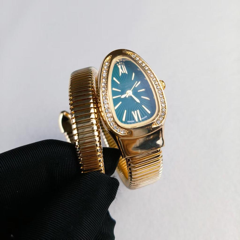 Orologio da donna al quarzo con cinturino in acciaio a due cerchi a forma di serpente, personalità, completamente diamantato, produttore