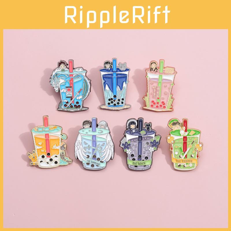 Creative Anime Inspired Pearl Milk Tea Cup Brooch Colorful Metal Accessory For Fashionable Outfits