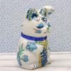 Craftsman House Lucky Charm Gorgeous Seto Ware by a Painter Handmade Made in Japan Maneki-neko (Blue) Hand-Painted