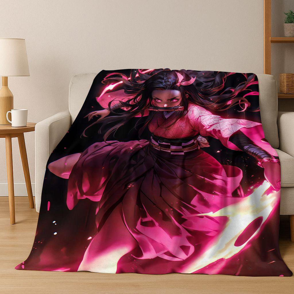 Anime Demon S-Slayer Kamado Nezuko Tanjirou Cartoon Flannel Blanket,Cozy Soft Throw Blanket for Home Bedroom Bed Sofa Cover Kids