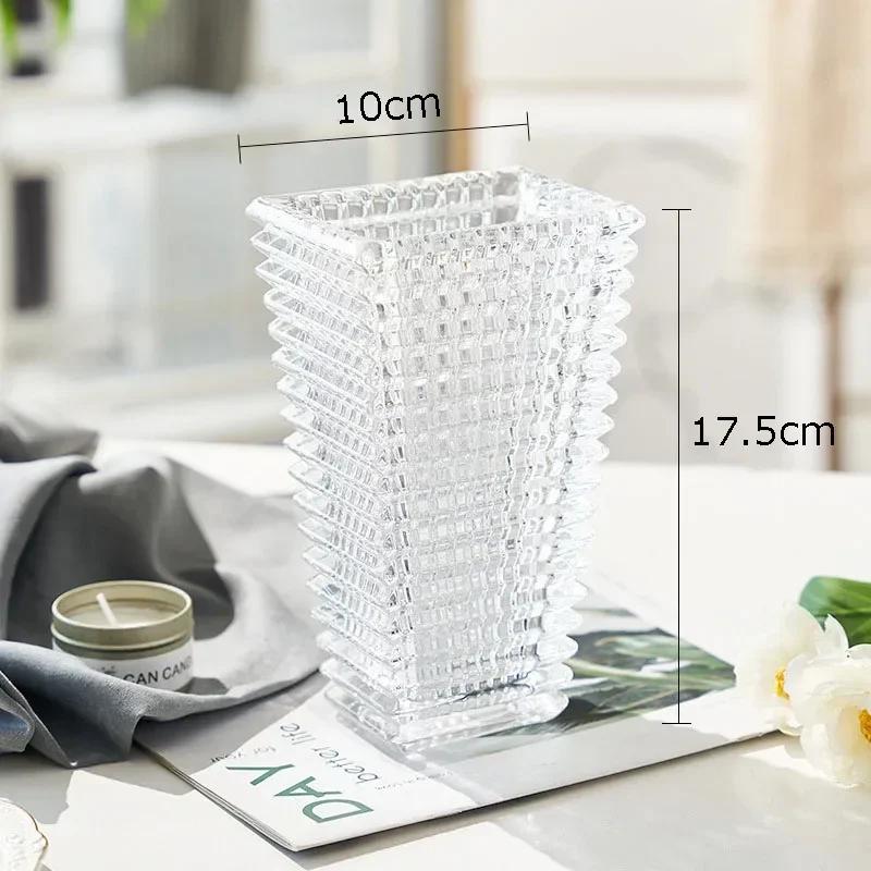 Transparent Crystal Vase Square Edges and Corners Glass Vases Hydroponics Glass Flowers Pots Flower Arrangement Desk Decoration