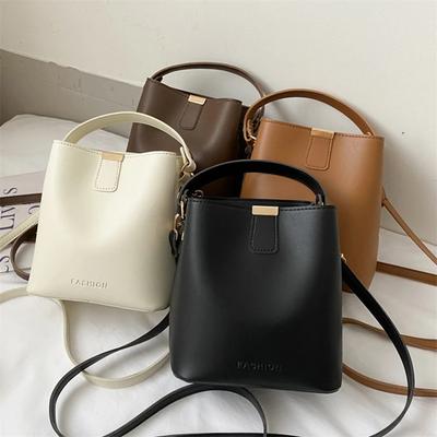 New Retro Bucket Bag, New Women's Fashionable Simple Shoulder Bag, Bucket Type Solid Color Texture PU Crossbody Bag