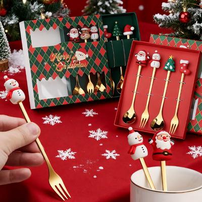 4 Stück/6 Stück Weihnachts-Puppe Edelstahl Löffel Set Abnehmbar Leicht zu Reinigen für Dessert Geschenk Esstisch Dekoration
