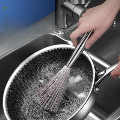 Spazzola per pentole in acciaio inossidabile Cucina per pulire e decontaminare pentole Manico lungo Spazzola in acciaio Palla d'acciaio Filo in acciaio inossidabile 304