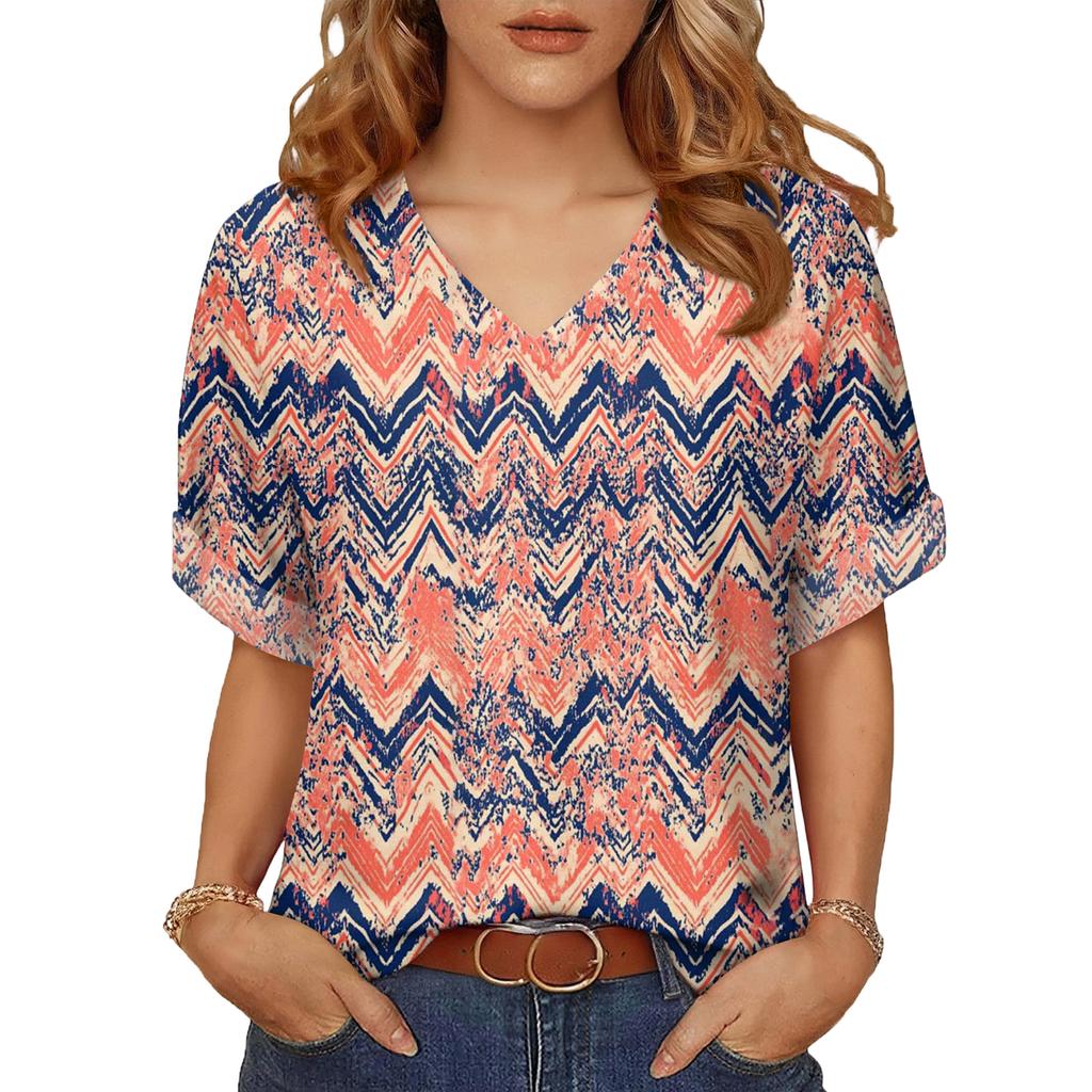 Women's Fashionable Casual Everyday Versatile Floral Print Slim-Fit Summer Short-Sleeve Top