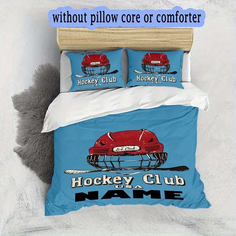 Hockey Player Duvet Cover Set Sports Theme Breathable Polyester Bedding Digital Print Machine Washable