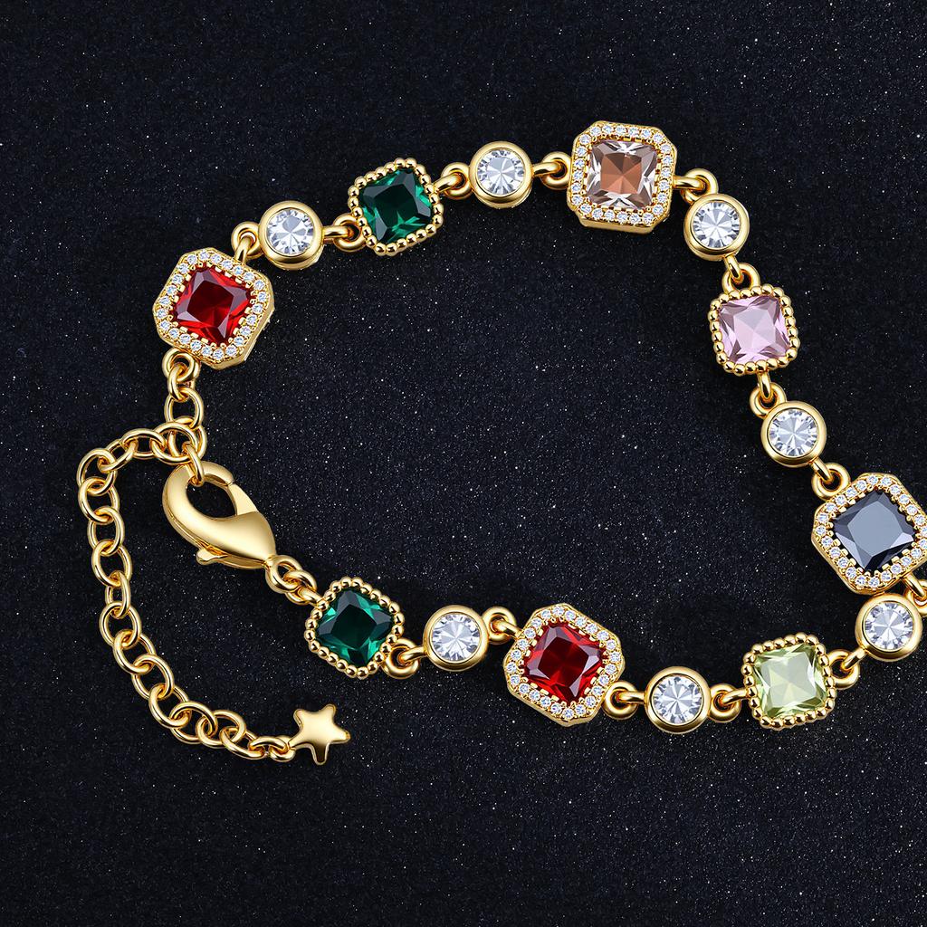 European and American Light Luxury Color Zircon Bracelet Women's Fashion Geometric Diamond-encrusted Dopamine Jewelry Trend Jewelry 2026