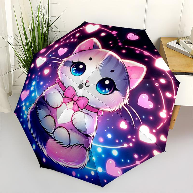 

1pc Sweet Love Cat Design Automatic Open/CloseUmbrella-CuteUmbrella with Cute Design, Portable 3-Fold Compact Umbrella for Men & Women, Valentine