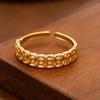 Women Ring Hollow Copper Coin Shape Adjustable Opening Design Finger Ring Fortune-Boosting Ring Versatile Jewelry Gift