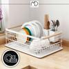 White standing dish drainer for sink, dishes, cutlery, metal