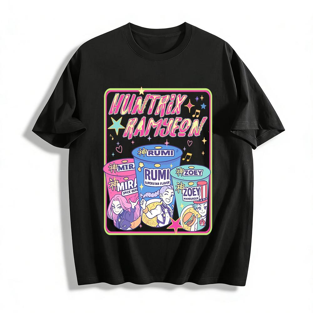 

Retro Korean Ramyeon Character Print Tshirt Cool Cartoon Idol Style Loose Casual Top For Men Women Pure cotton T-shirt XXS
