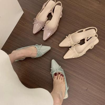 Gentle Shoes Small Slope Heel Bag Head Sandals Women Bow Pointed Empty Single Shoes Women