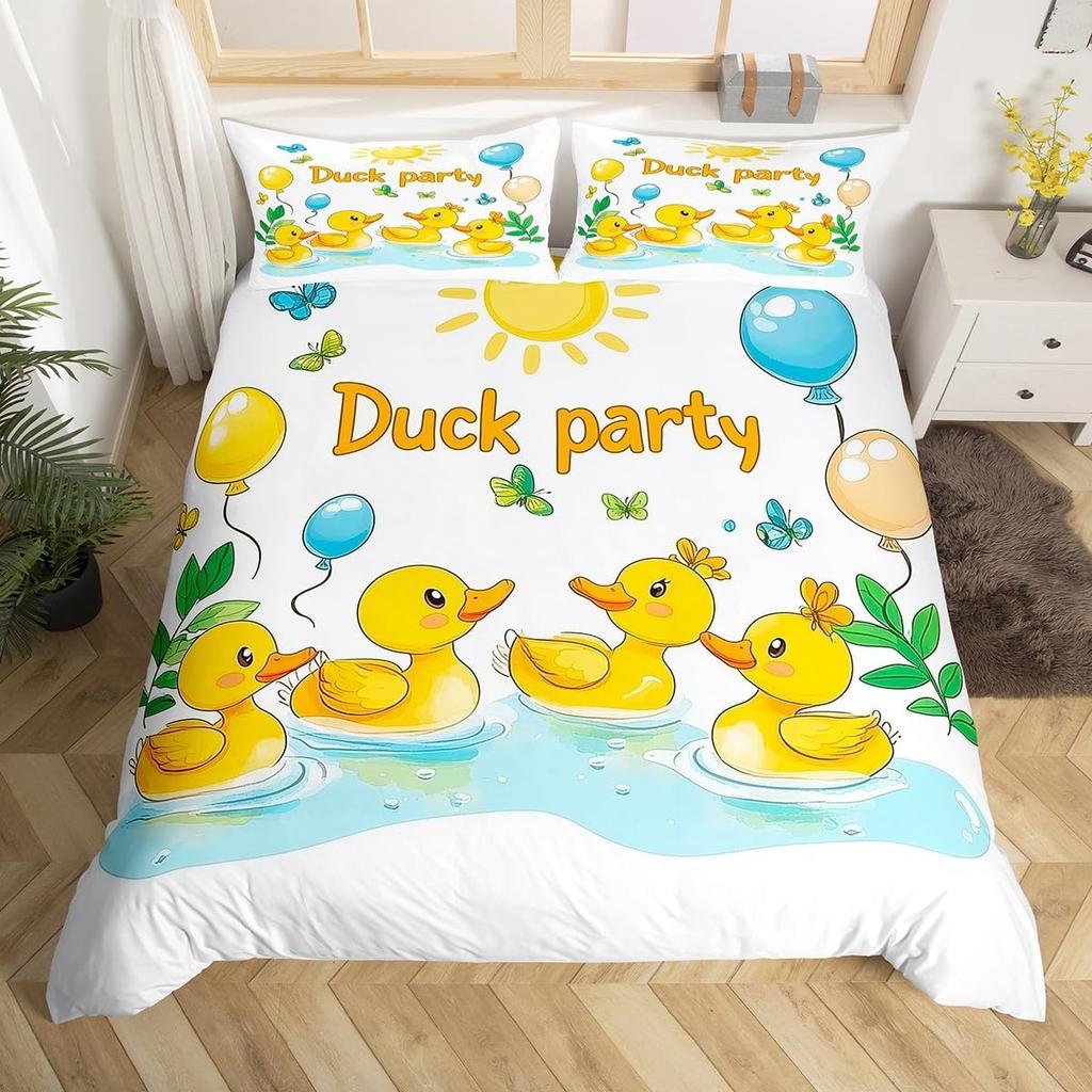 Yellow Duck Duvet Cover Twin Cartoon Ducks Comforter Cover Farmhouse Wild Animal Bedding Set Rustic Country Wildlife Quilt Cover