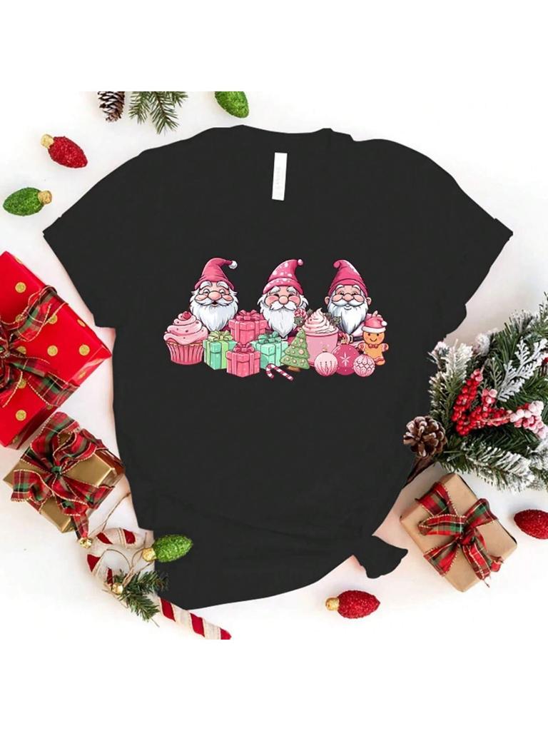 Christmas Gnome Letter Printed T-Shirts Fashion Harajuku Unisex Tee Shirt Unisex Casual Short Sleeve Round Neck Tops T-Shirts