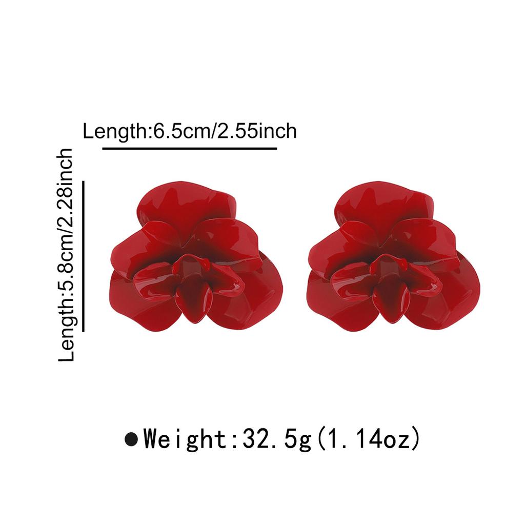 Exaggerated Metal Large Red Rose Flower Earrings for Women Europe America Personality Daily Commuter Jewelry Holiday Accessory