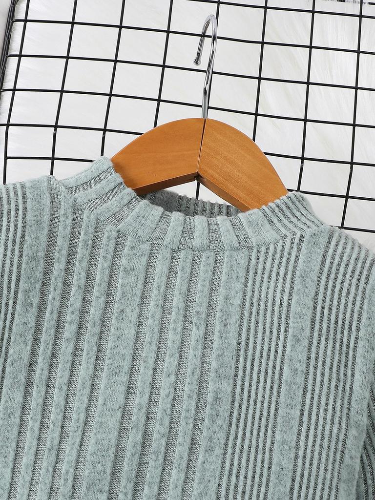 Girls' baby long-sleeved round-neck green striped casual fashion cute dress