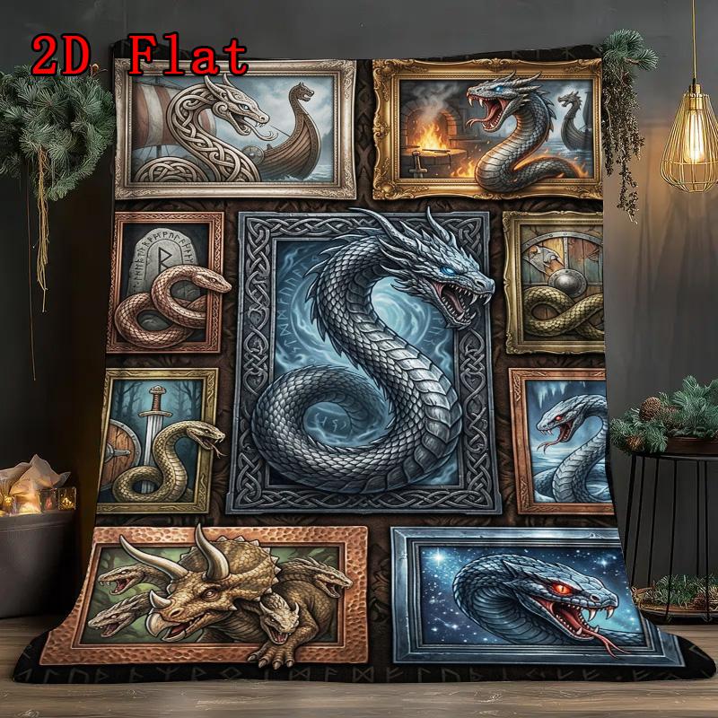 Mythical Creatures Compilation 2D Flat Pattern Flannel Blanket, High Quality All Seasons, Home Decor, Warmth and Comfort, Perfect for Christmas Gifts.