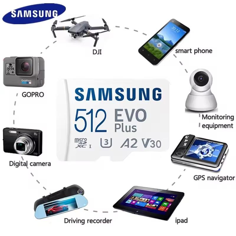 Samsung EVO Plus microSD 128GB Memory Card+Adapter 64G 256G microSDXC,Speeds Up To 160 MB/s,UHS-I,C10,U3,V10,A3,Upgrade Storage for Phones,DJI,Cameras