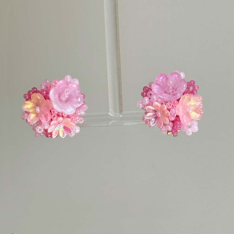 New Exquisite Colorful Flower Round Earrings for Women Romantic Beads Flower Earrings Sweet Fashion Ear Jewelry Accessories