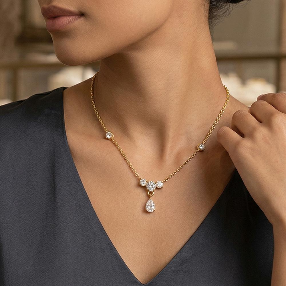European and American Trendy Niche Design Exquisite Pendant Stainless Steel Plated 18K Gold Waterdrop Various Zircon Necklace