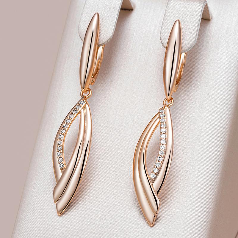 Kienl   Rose Gold Color Long Dangle Earring For Women Glossy Natural Zircon Accessories Ethnic Bride Daily Vintage Jewelry