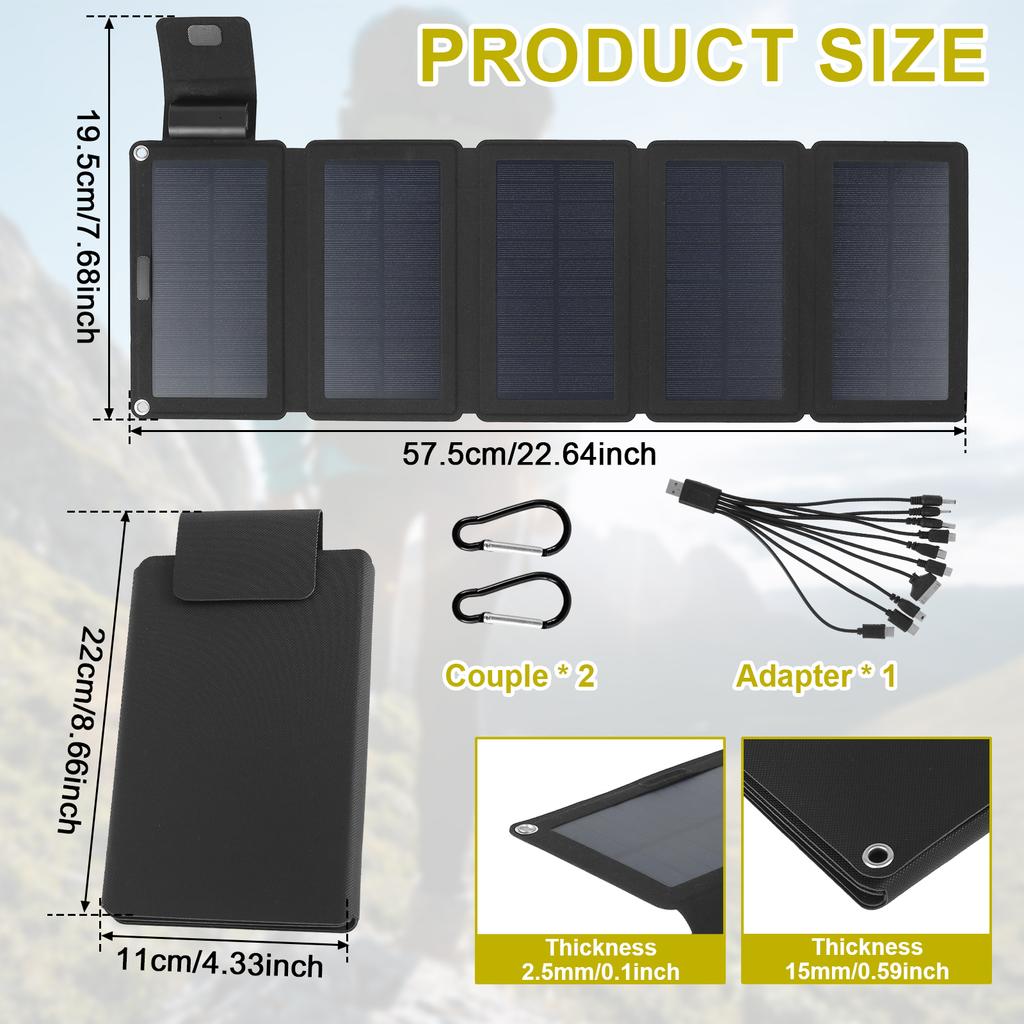 20W Folding Solar Panel Charger IP55 Waterproof Portable Solar Panel with Climbing Buckles USB TYPC Solar Power Battery Charger
