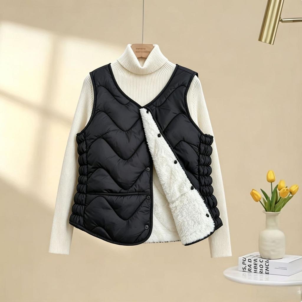 Winter new lamb wool vest women's thickened short warm inner with sleeveless coat slim and thin mother outfit