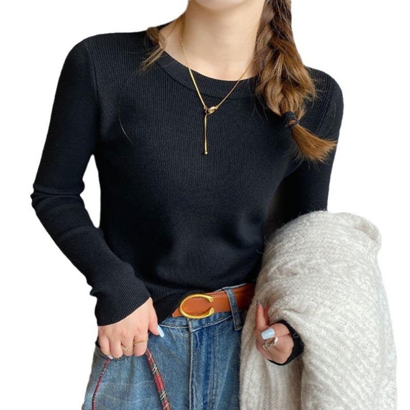 Autumn and winter new solid color soft waxy round neck knitted bottoming shirt female slim slim slim pullover sweater with top