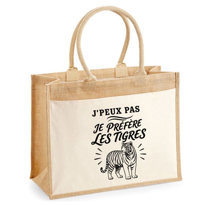 Cabas en jute - PLANETEE - J'peux pas minimaliste - Toile de jute & coton - 21 L - Illustration trait noir