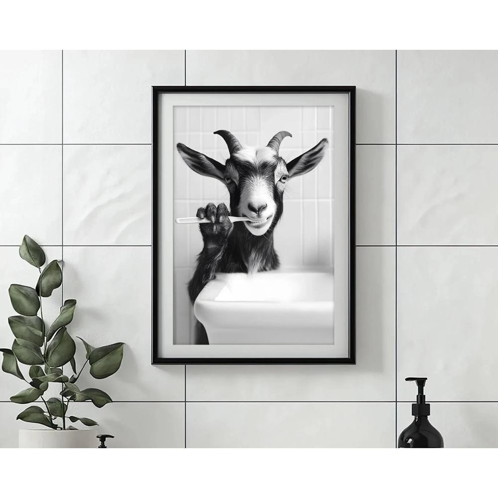 Zähneputzen Tierkunst Poster Löwe Affe Pferd Kaninchen Hund Katze Adler Lustige Badezimmer Wandaufkleber Badezimmertiere Hausdekoration