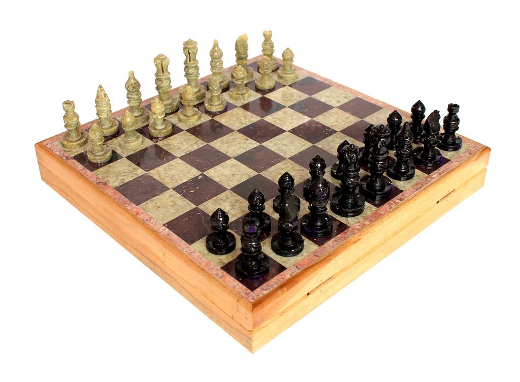 StonKraft X X 25 Chess Board with Wooden Base Stone Inlay Stone Pieces Game Set Inlaid Wood Chess with Stone Chess - 10" 10" (25 Cm) & & (Stone