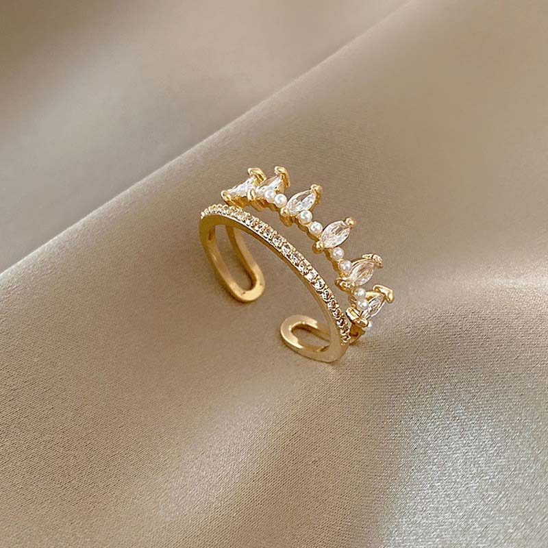 Luxury Zircon Water Drop Open Rings For Women Girl Exquisite Double-Layered Adjustable Finger Ring Wedding Jewelry Gift