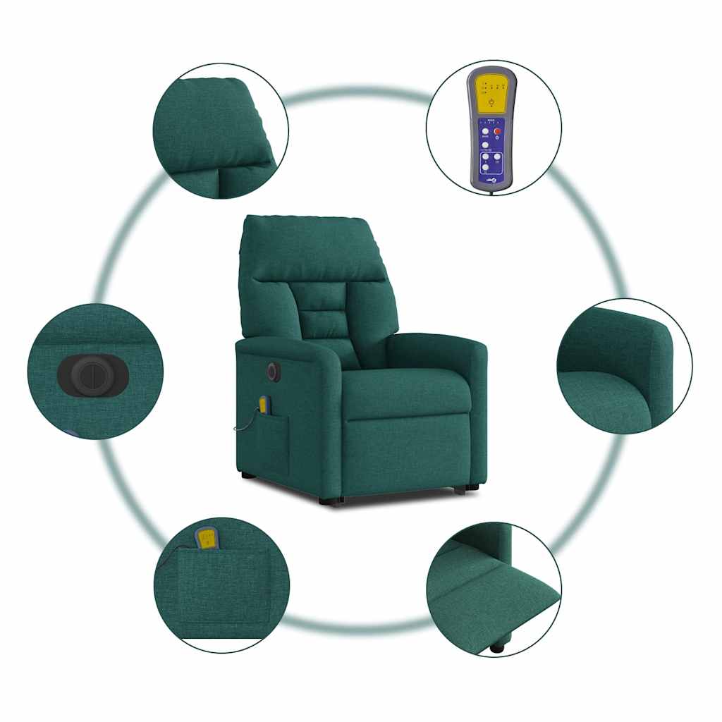 Electric Massage Recliner with Rising Function Dark Green Fabric