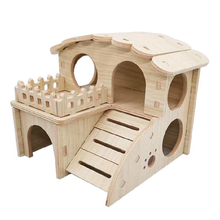 Small Animal Wooden Hut Luxury Villa House Two Layers for Dwarf Mouse Rat Gerbil 1