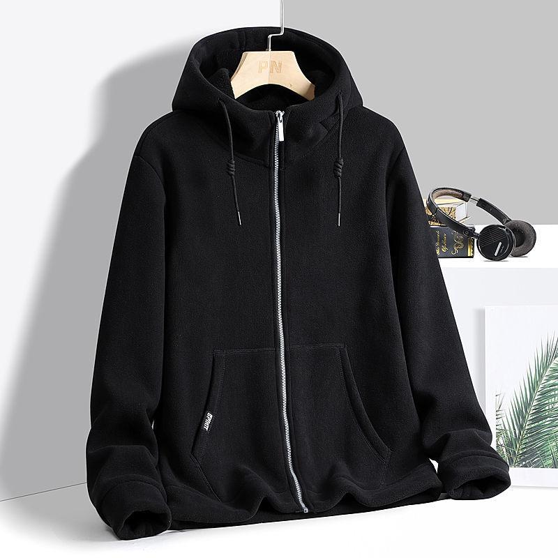 

Уютная мужская толстовка с капюшоном, зимняя теплая флисовая толстовка с капюшоном на молнии, повседневные ветрозащитные пальто XXXL чёрный