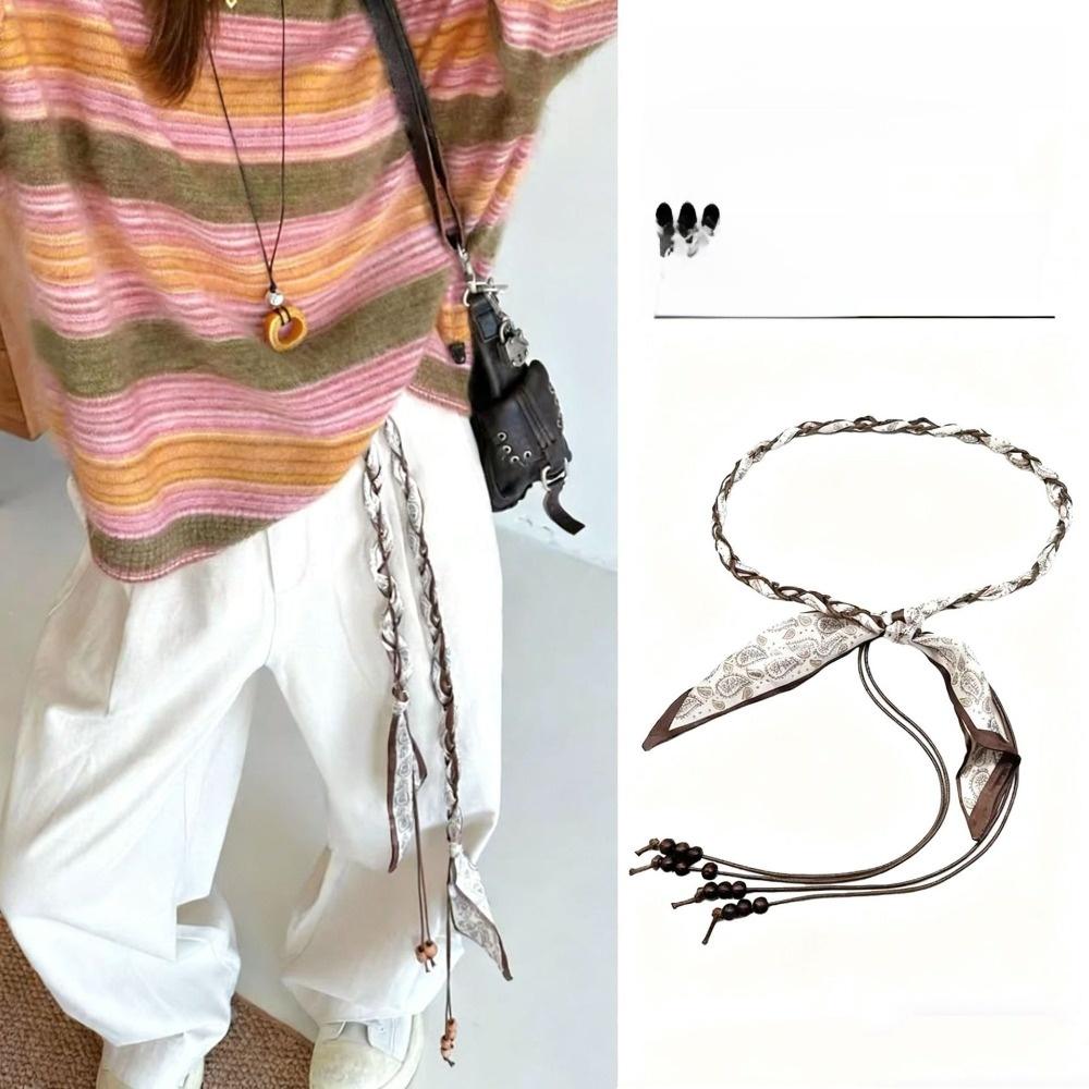 Wood Bead Tassel Flower Waist Chain Vintage Design Decorative Waist Rope With Skirt