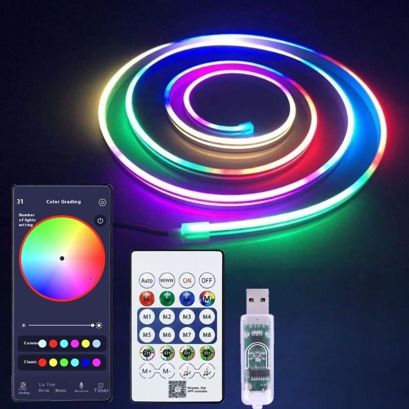5V Rgbic Neon Led Strip Lights Neon Rope Light With Music Sync Diy Rgbic Dreamcolor Chasing Strip Tape For Home Decor Lighting