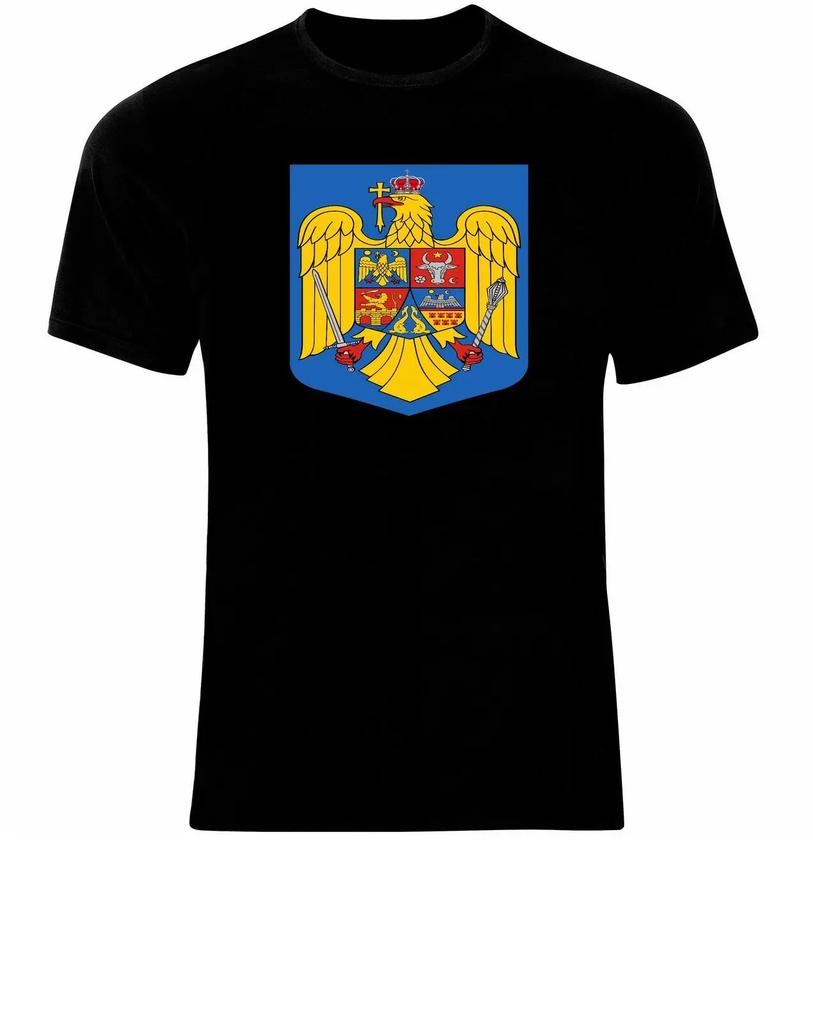 Coat of Arms of The Romania Romanian Arms Flag T-Shirt. Summer Cotton Short Sleeve O-Neck Mens