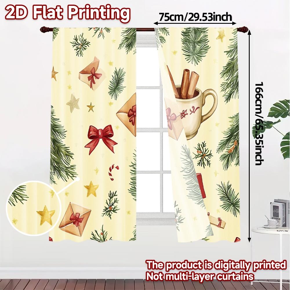 2pcs,Curtains Christmas Cozy Winter Holiday Watercolor Modern Modern Curtain Versatile Polyester Curtains Decorations Outdoor