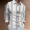 Trendy Long Sleeve Striped Polo Shirt, Half-Zip Casual Top for Men