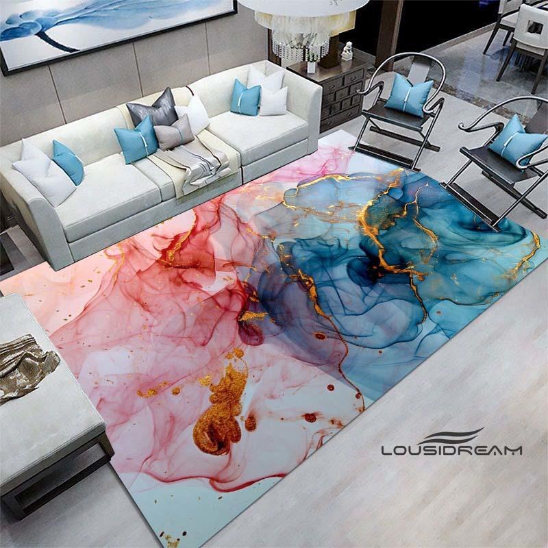 Luxury Fantasy Marble Carpet, Bedroom Carpet, Living Room, Sofa Decoration, Large Green and Gold Game Decoration
