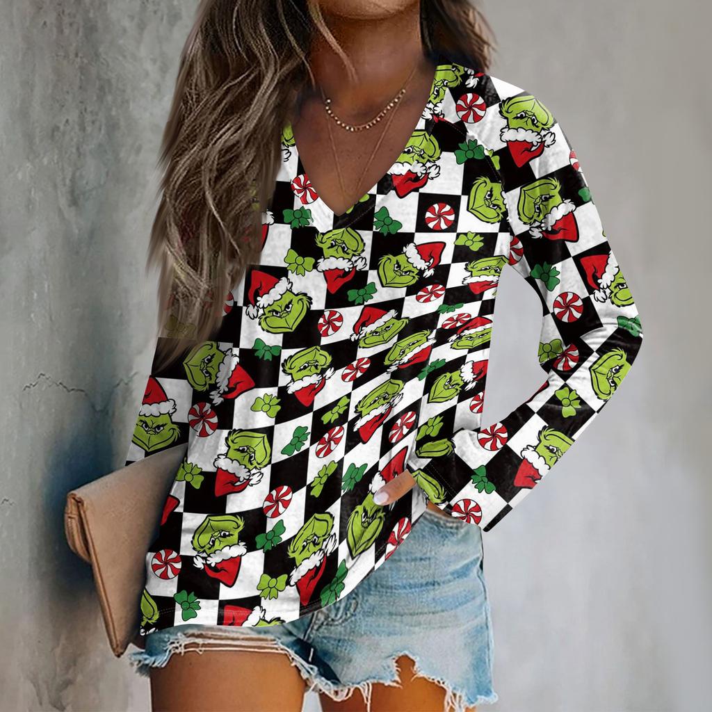 Women's Fashion Loose Raglan Sleeve T-Shirt With Christmas Print Casual Top