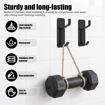 6 Pcs Towel Hooks Stainless Steel Self Adhesive Hook Bathroom Hooks for Hanging Coats Purse Clothes Scarfs Backpacks Keys Bags