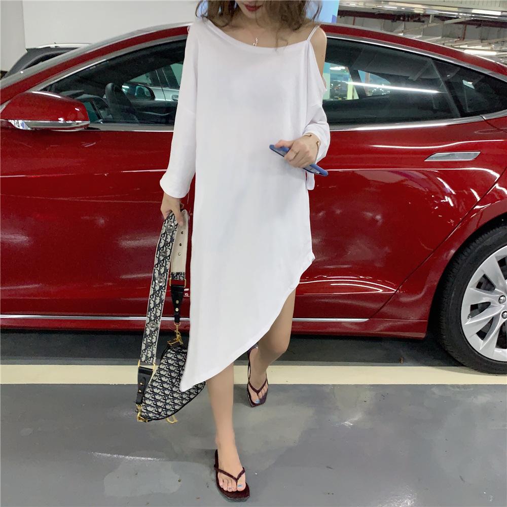 Inclined Shoulder Mid Length Dress Fashionable Summer Loose Korean Large Slip Dress Fashionable Women's Dress