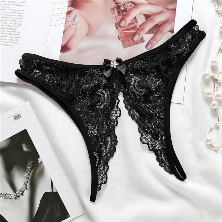 Women's Lace Embroidery Open Crotch Thong T-back - Seductive Transparent Panties 2195